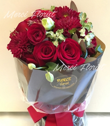 **BQ02** Rose and Dahlia Round Bouquet - 12 pcs<br>玫瑰 及 大理花 圓形花束 - 12 枝