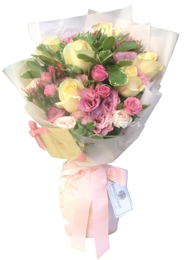 **KBQ117** Champagne Rose & Mini Rose Long Bouquet - 6 pcs<br>香檳色玫瑰 及 小玫瑰 長形花束 - 6 枝